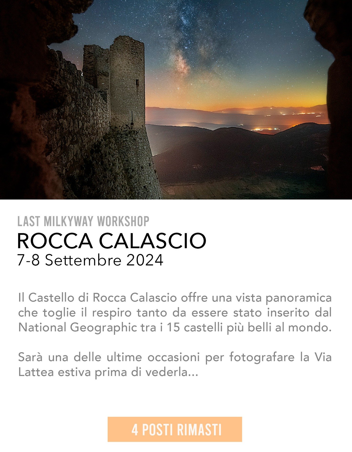 Workshop fotografico Rocca Calascio, Fotografia notturna, Via Lattea